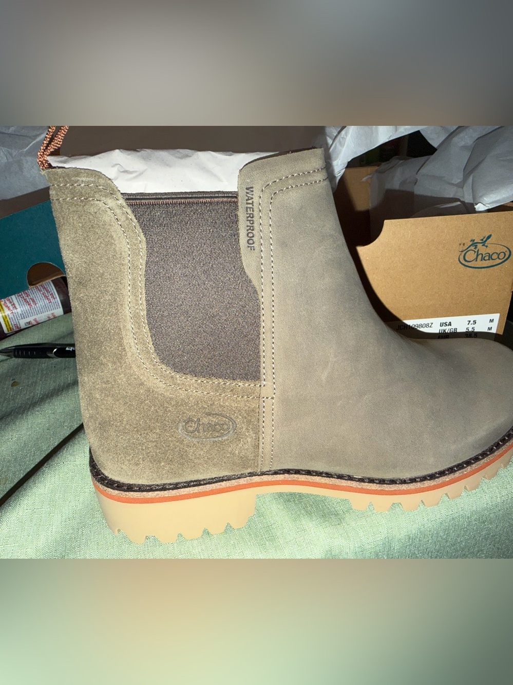 Chaco Fields Chelsea Waterproof Boot Women’s 7.5 Smoke Suede Lug Sole NIB